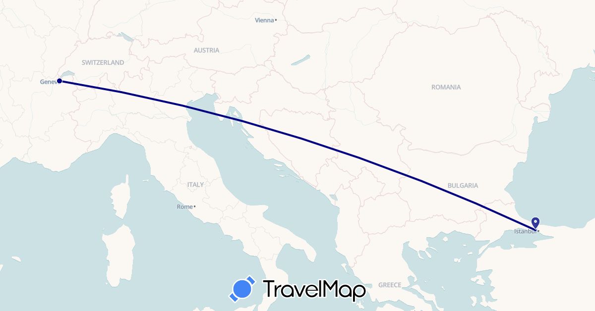TravelMap itinerary: driving in Switzerland, Turkey (Asia, Europe)