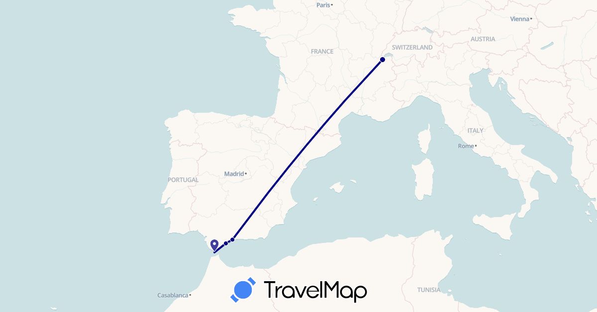 TravelMap itinerary: driving in Switzerland, Spain (Europe)