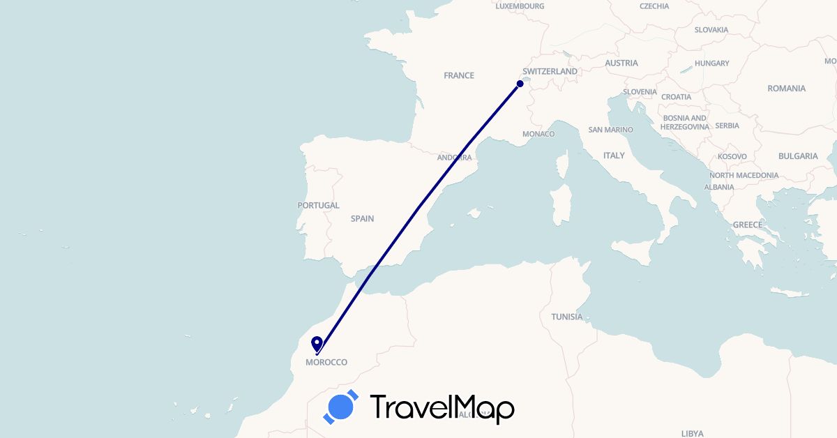 TravelMap itinerary: driving in Switzerland, Morocco (Africa, Europe)