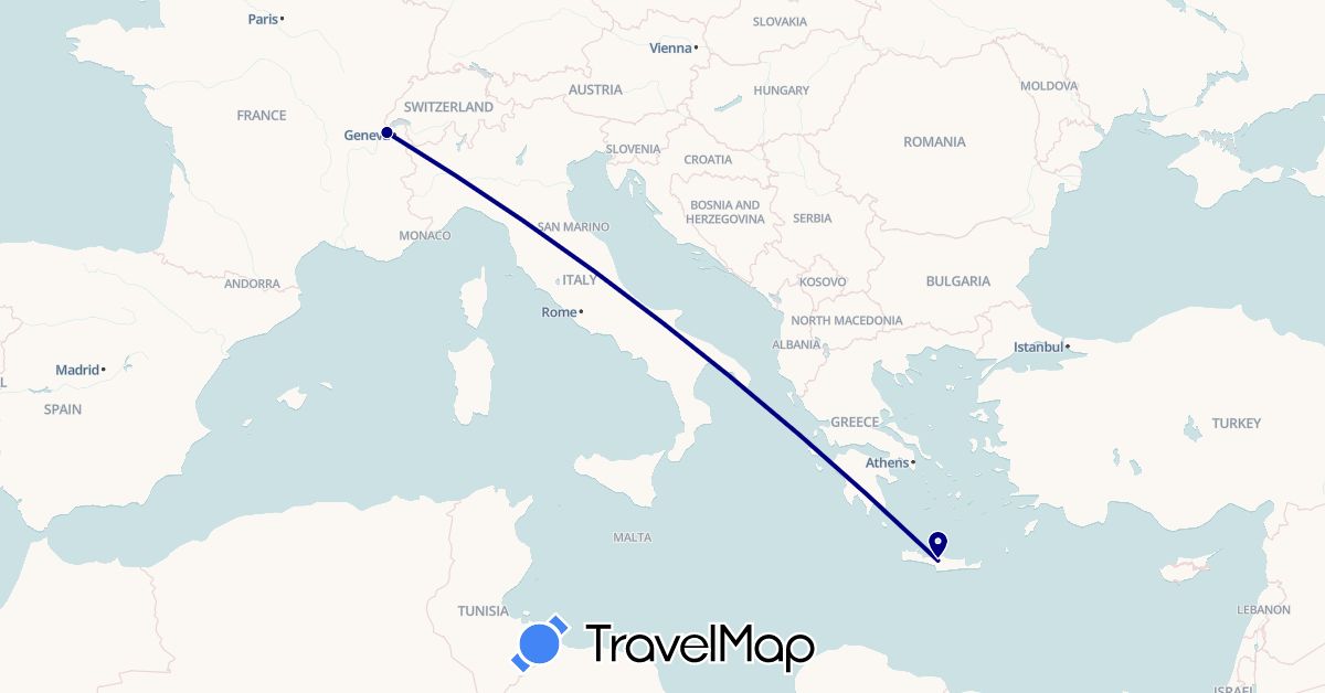 TravelMap itinerary: driving in Switzerland, Greece (Europe)
